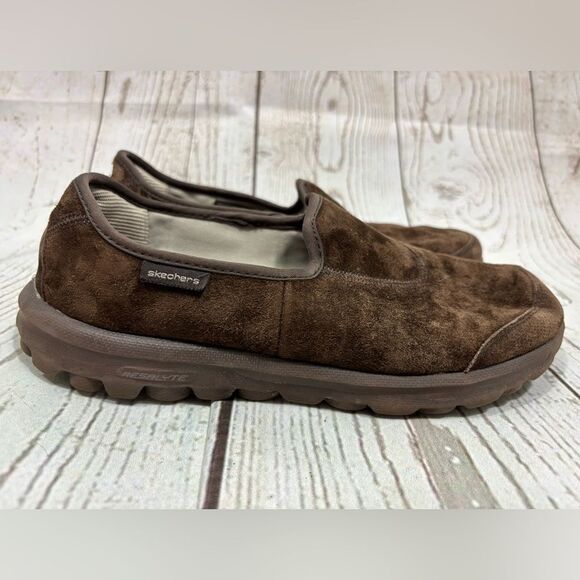 Skechers Go Walk Slip On Shoes Women's Sz 8 Brown Round Toe Suede Leather - Picture 12 of 12